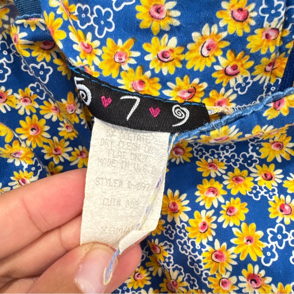 Vintage Y2K 579 Floral Mini Dress Womens XS Blue Yellow Whimsigoth - Picture 5 of 8
